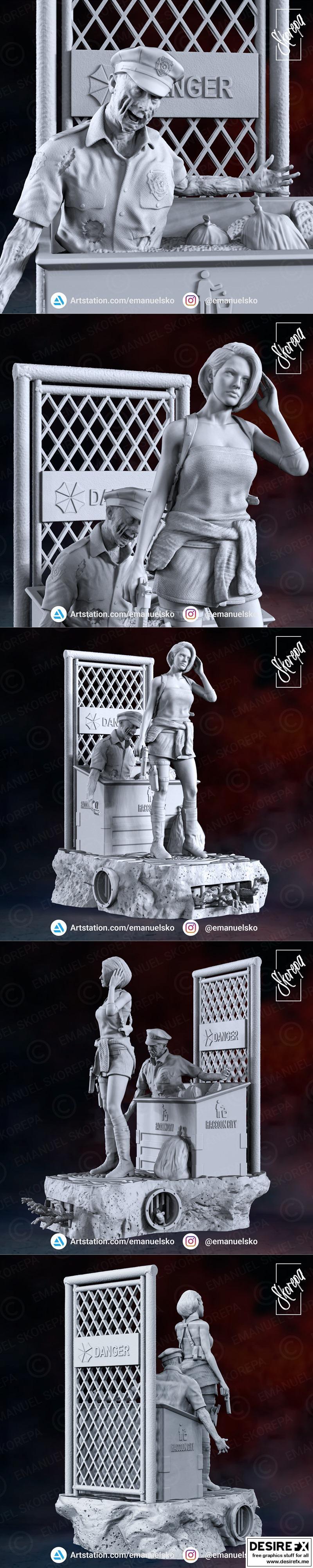 Skorepa——迪奥拉模型·3D打印·杰莉·瓦伦丁|Skorepa – Jill Valentine Remake Dioram – 3D Print Model STL