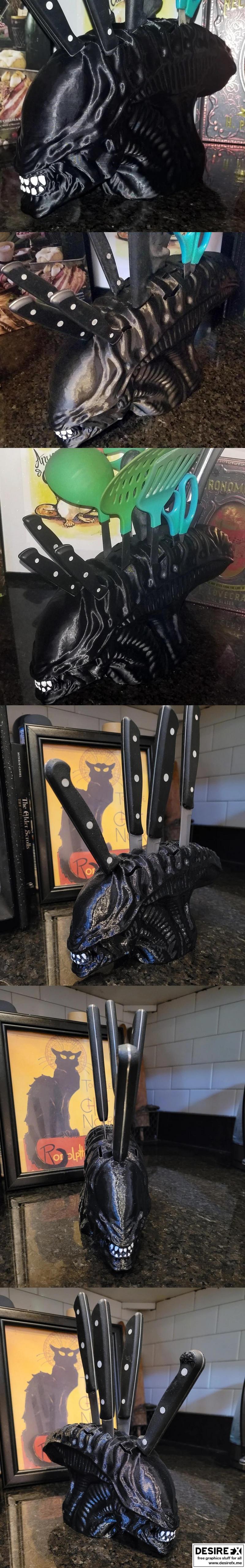 外星头刀块模型-3D打印设计|Alien Head Knife Block – 3D Print Model STL