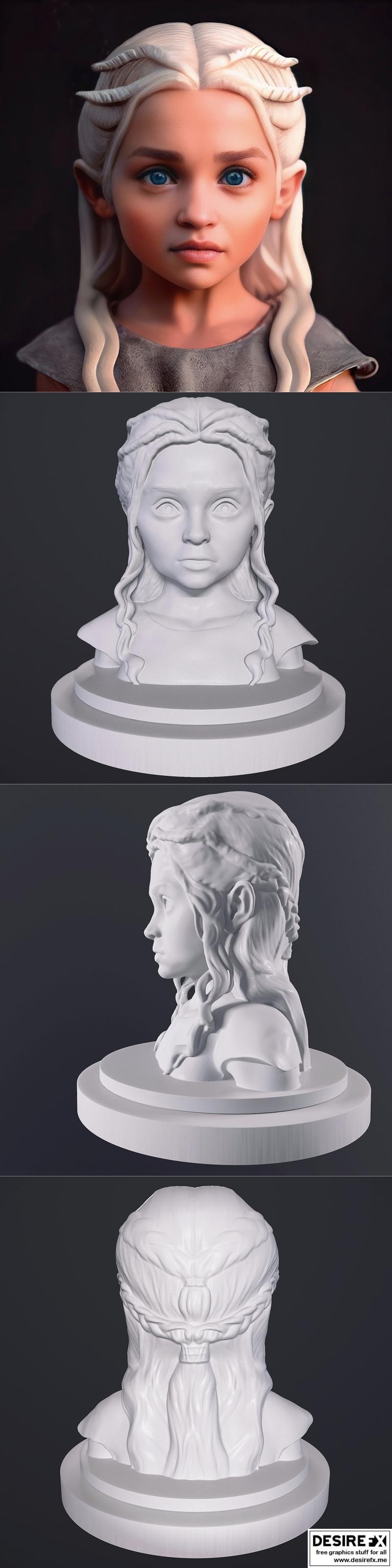 龙女王丹妮莉丝·坦格利安 3D打印模型|Kid Daenerys Targaryen Bust – 3D Print Model STL