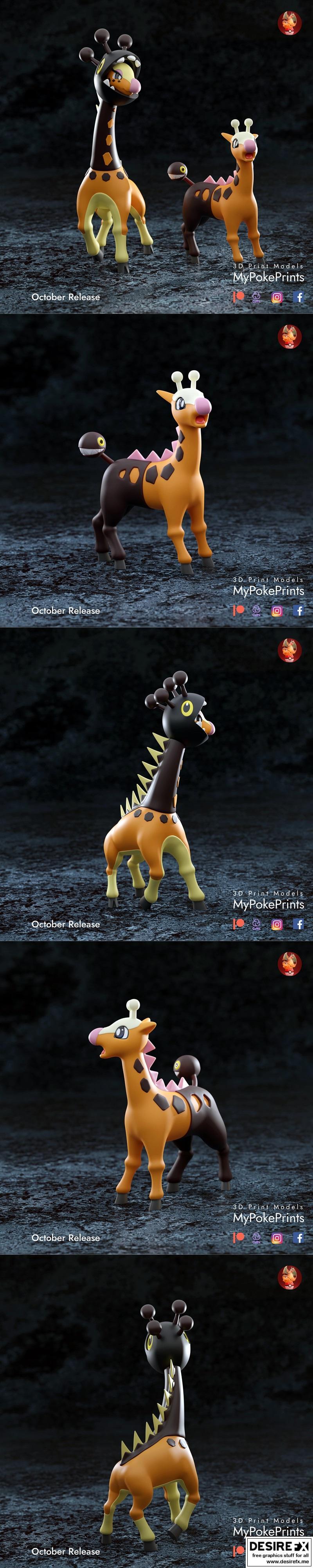MyPokePrints - 猫头鹰与猫头鹰的变体 - 3D打印模型|MyPokePrints – Girafarig and Farigriaf – 3D Print Model STL