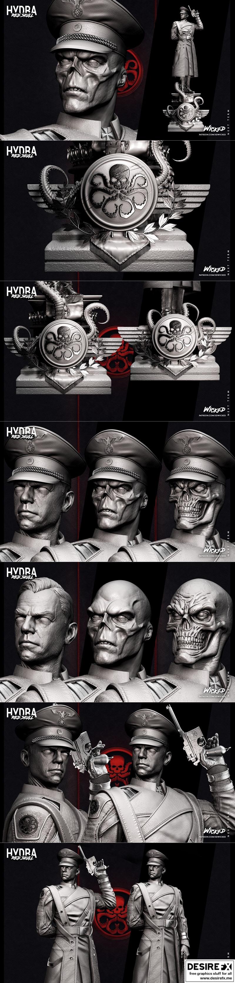 邪恶王冠——红骷髅雕像及头像 3D打印模型|Wicked – Red Skull – Statue and Bust – 3D Print Model STL