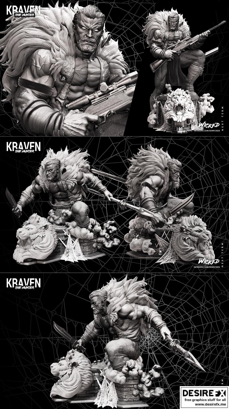 Wicked克兰猎人3D打印雕像模型|Wicked – Kraven Hunter – Statue and Bust – 3D Print Model STL