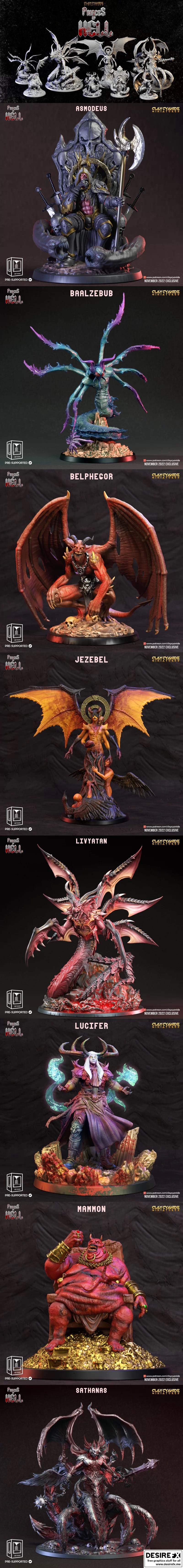 地狱王子——克莱安德迷你模型（3D打印STL）|Princes of Hell – CLAY CYANIDE MINIATURES (November 2022) – 3D Print Model STL