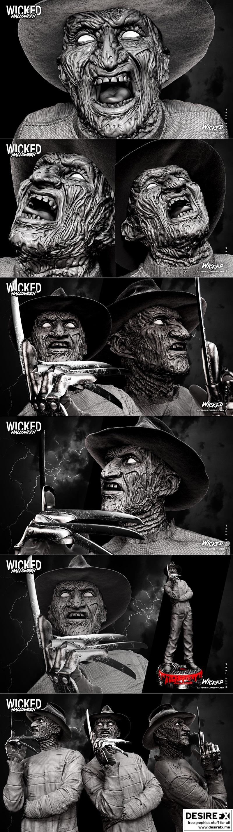 邪恶的弗雷迪·克鲁格——3D打印雕像模型|Wicked – Freddy Krueger – Statue and Bust – 3D Print Model STL