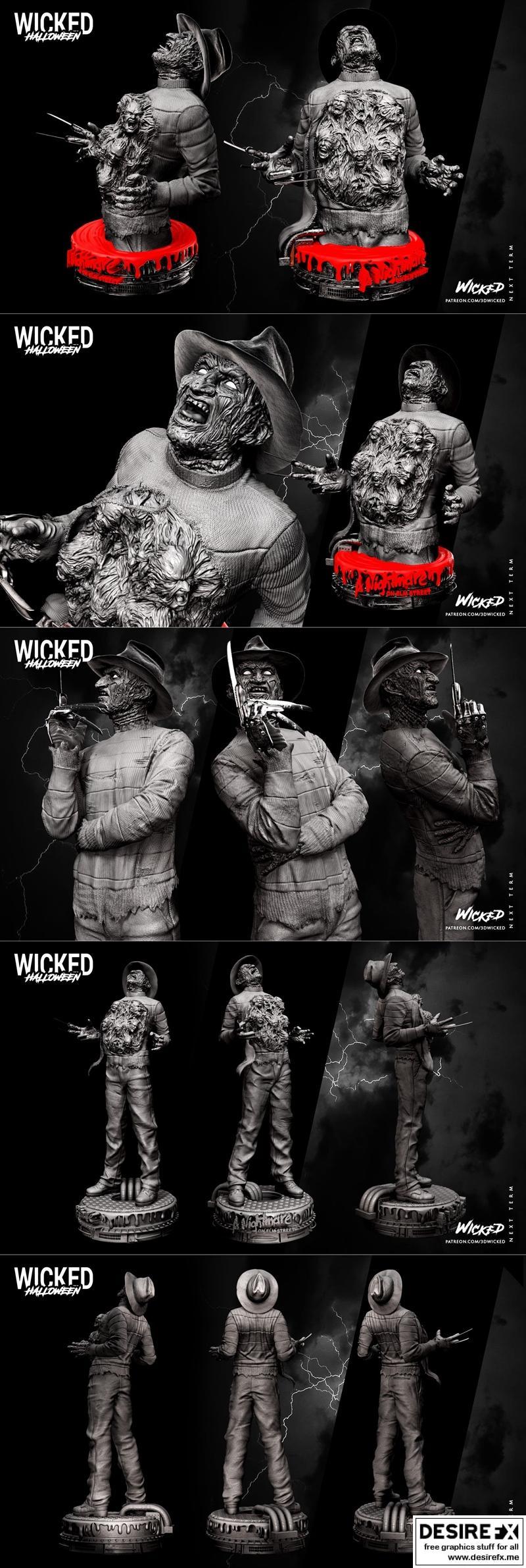 邪恶的弗雷迪·克鲁格——3D打印雕像模型|Wicked – Freddy Krueger – Statue and Bust – 3D Print Model STL