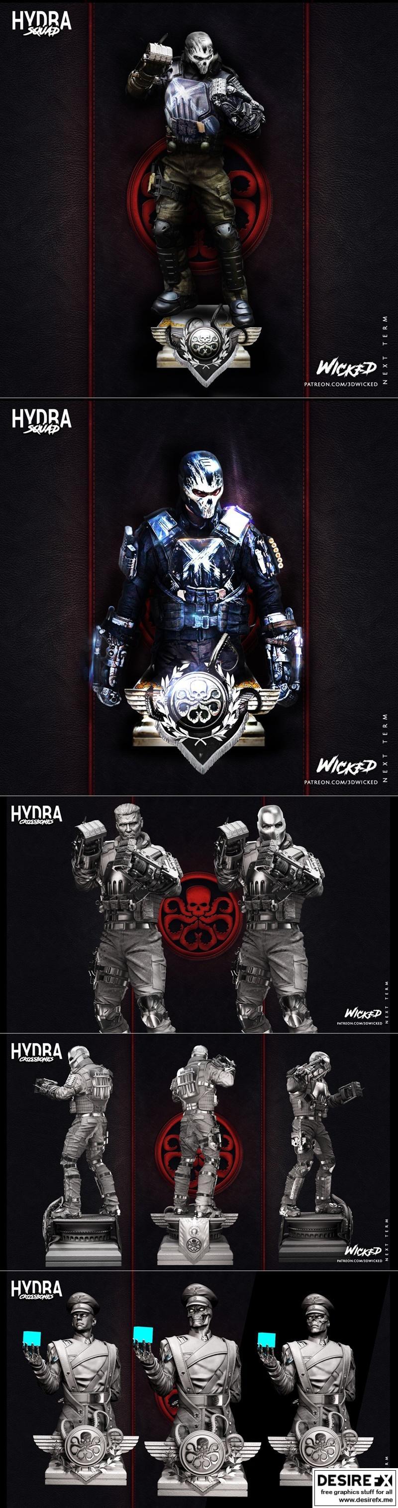 Wicked系列交叉骨雕像与头像 3D打印模型|Wicked – Cross Bones – Statue and Bust – 3D Print Model STL