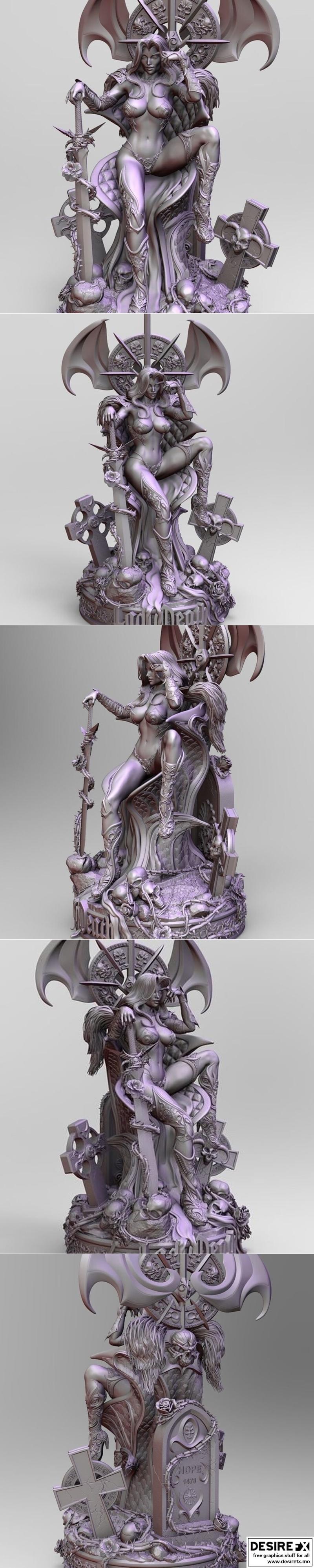 Lady Death 坐 throne 3D打印模型|Lady Death on Throne – 3D Print Model STL