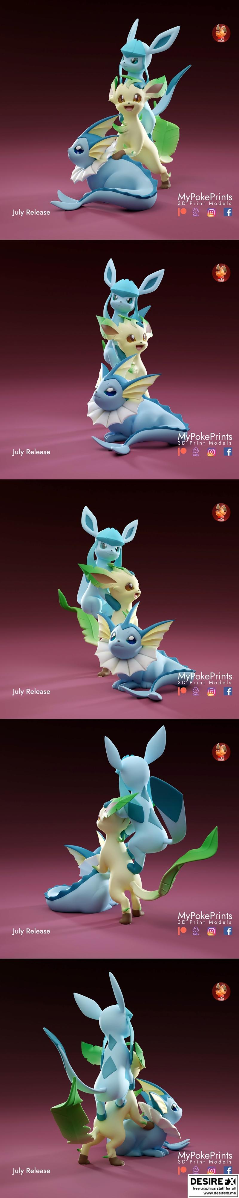 MyPokePrints - 宝可梦进化场景模型 - 伊能进化版3D打印模型|MyPokePrints – Eeveelution Diorama – 3D Print Model STL