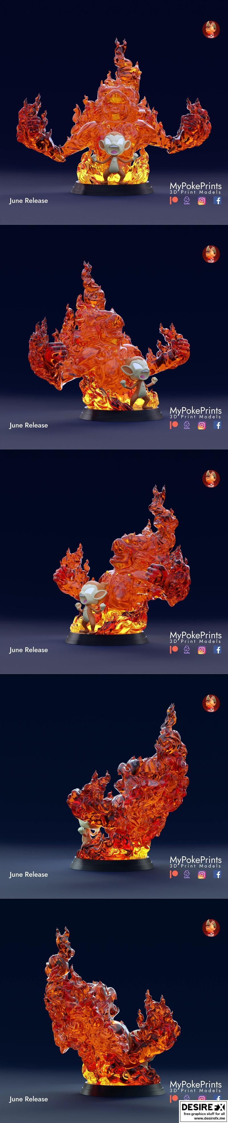 MyPokePrints - 火焰鸡 与 火焰鸦 3D打印模型|MyPokePrints – Chimchar Infernape – 3D Print Model STL