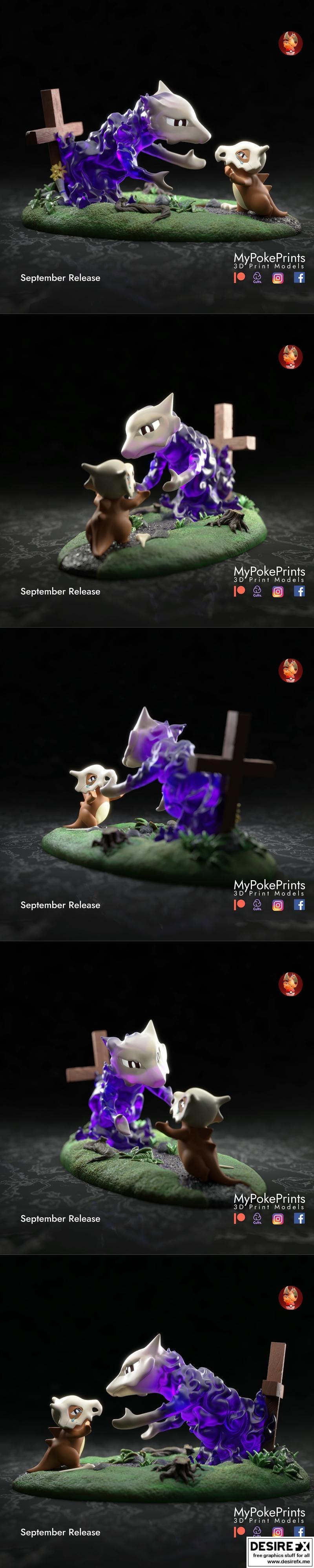 MyPokePrints-宝可梦立方怪3D打印模型|MyPokePrints – Cubone Diorama – 3D Print Model STL