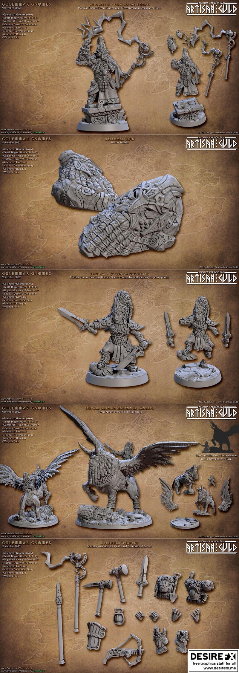 戈莱姆马小矮人3D打印模型|Artisan Guild – Gnomes of Golemmar November 2022 – 3D Print Model STL