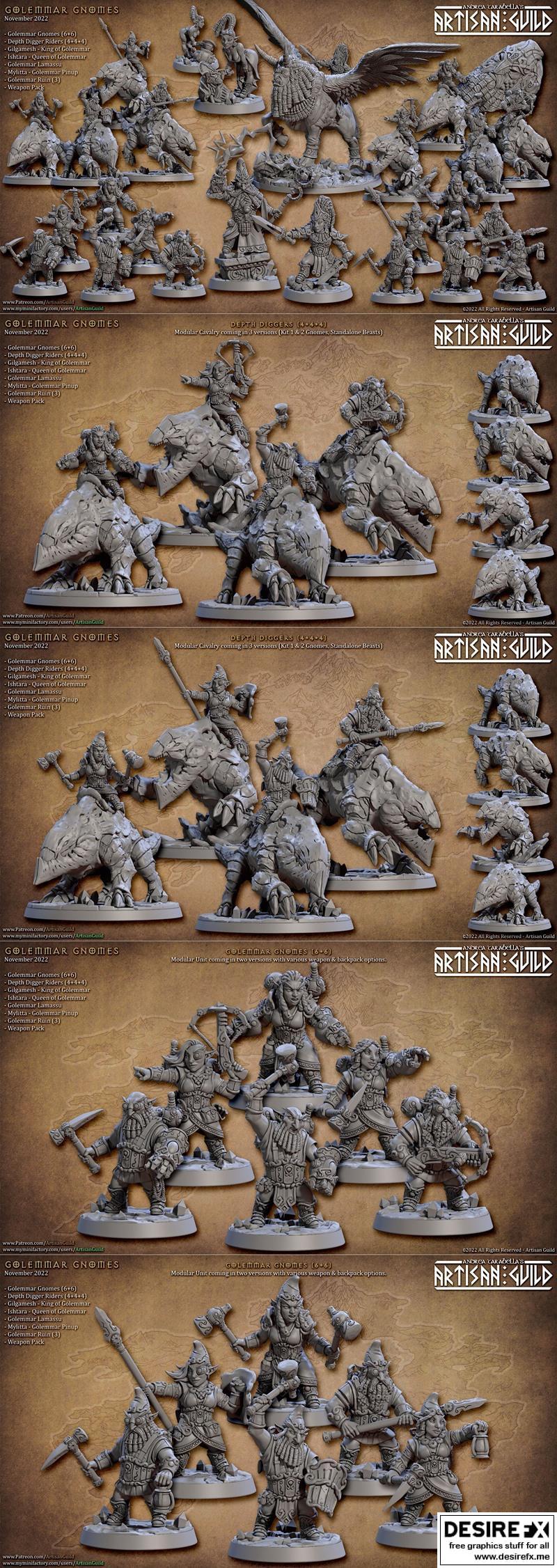 戈莱姆马小矮人3D打印模型|Artisan Guild – Gnomes of Golemmar November 2022 – 3D Print Model STL