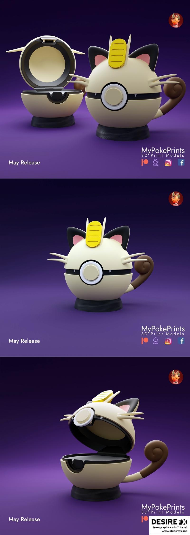 MyPokePrints - 猫头兽 - 3D打印模型|MyPokePrints – Pokeball (Meowth) – 3D Print Model STL