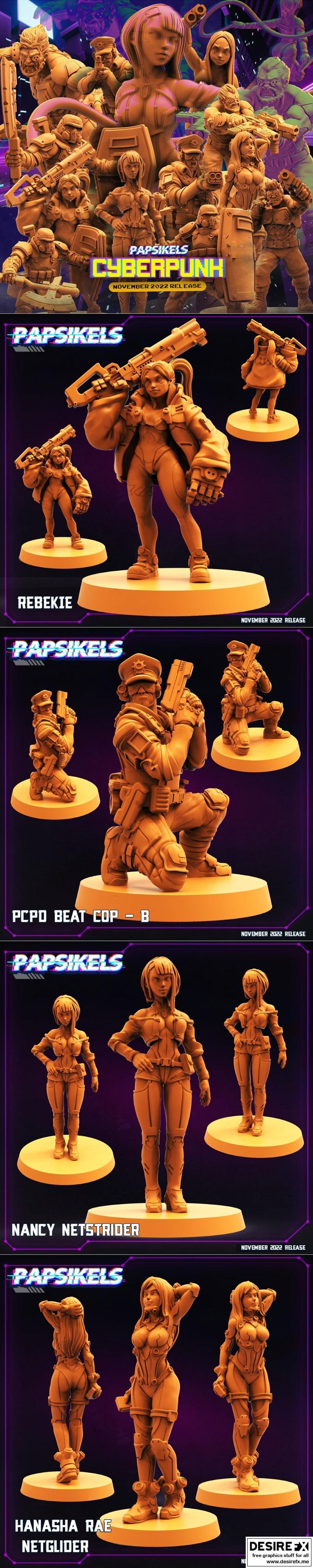 Papsikels 11月2022赛博朋克系列3D打印迷你模型|Papsikels Miniatures November 2022 Cyberpunk Releases – 3D Print Model STL