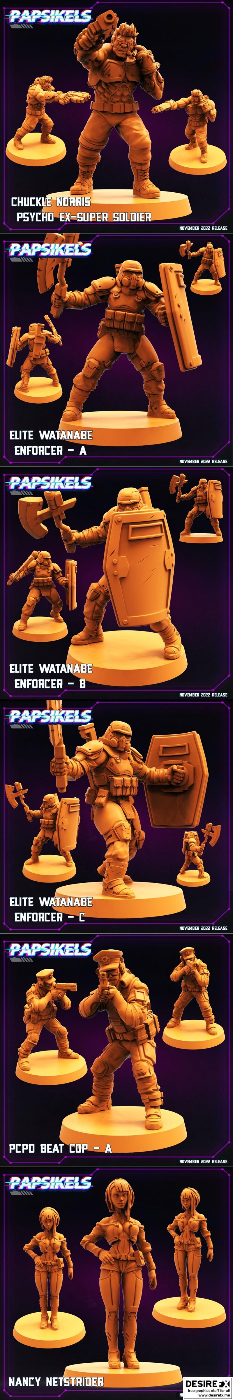 Papsikels 11月2022赛博朋克系列3D打印迷你模型|Papsikels Miniatures November 2022 Cyberpunk Releases – 3D Print Model STL