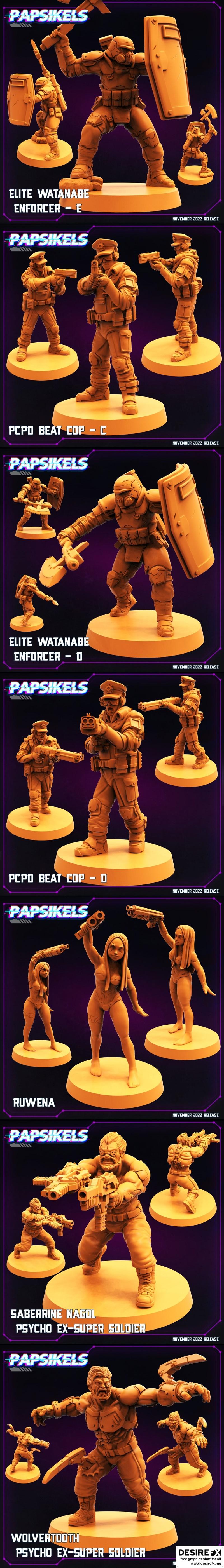 Papsikels 11月2022赛博朋克系列3D打印迷你模型|Papsikels Miniatures November 2022 Cyberpunk Releases – 3D Print Model STL