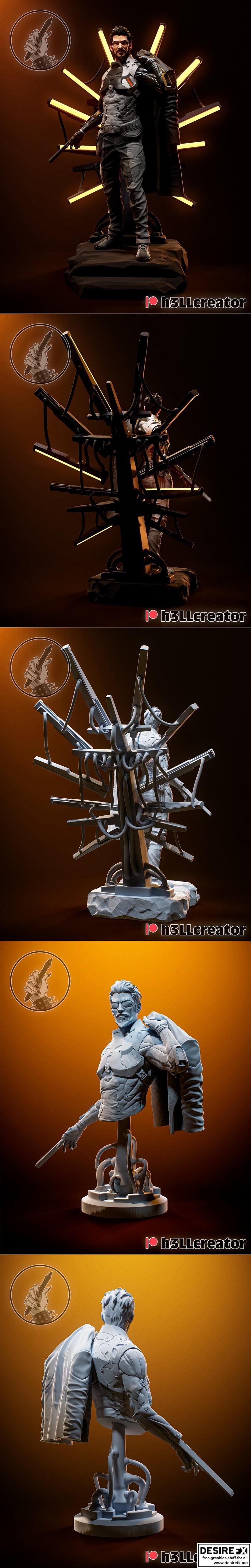 H3LL创作者 - Adam Jensen雕塑模型 - 3D打印STL文件|H3LL Creator – Adam Jensen Sculpture and Bust – 3D Print Model STL