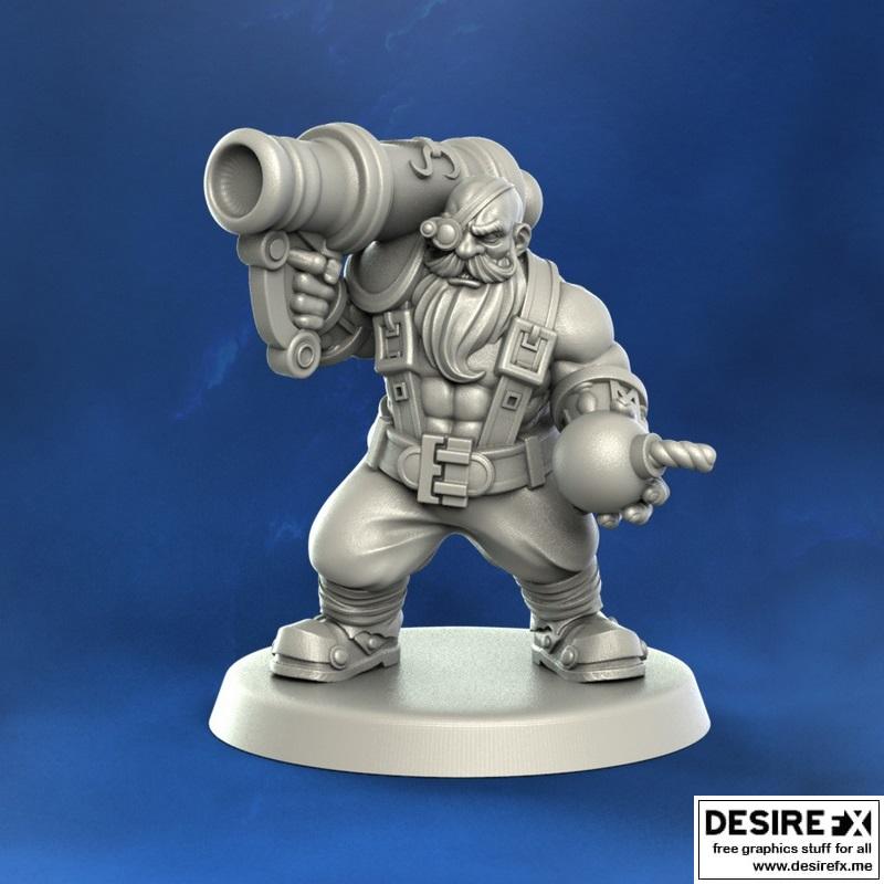 Punga迷你模型——矮人炮手3D打印雕塑|Punga Miniatures – Dwarf Cannoneer – 3D Print Model STL
