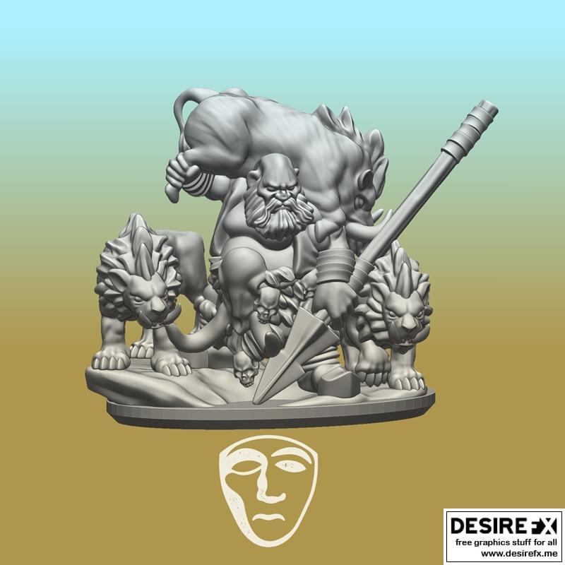 双锯齿巨兽猎手——3D打印模型|Ogre Hunter with two Sabredons – 3D Print Model STL