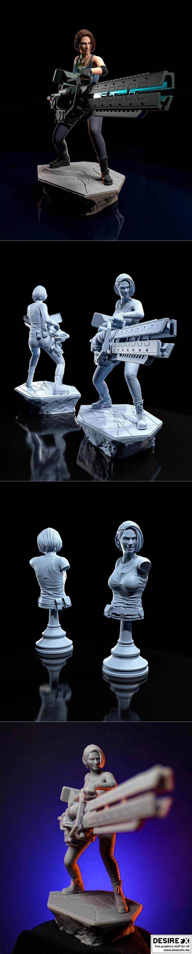 生化危机 Jill Valentine 3D打印雕像模型|Jill Valentine Statue and Bust – 3D Print Model STL