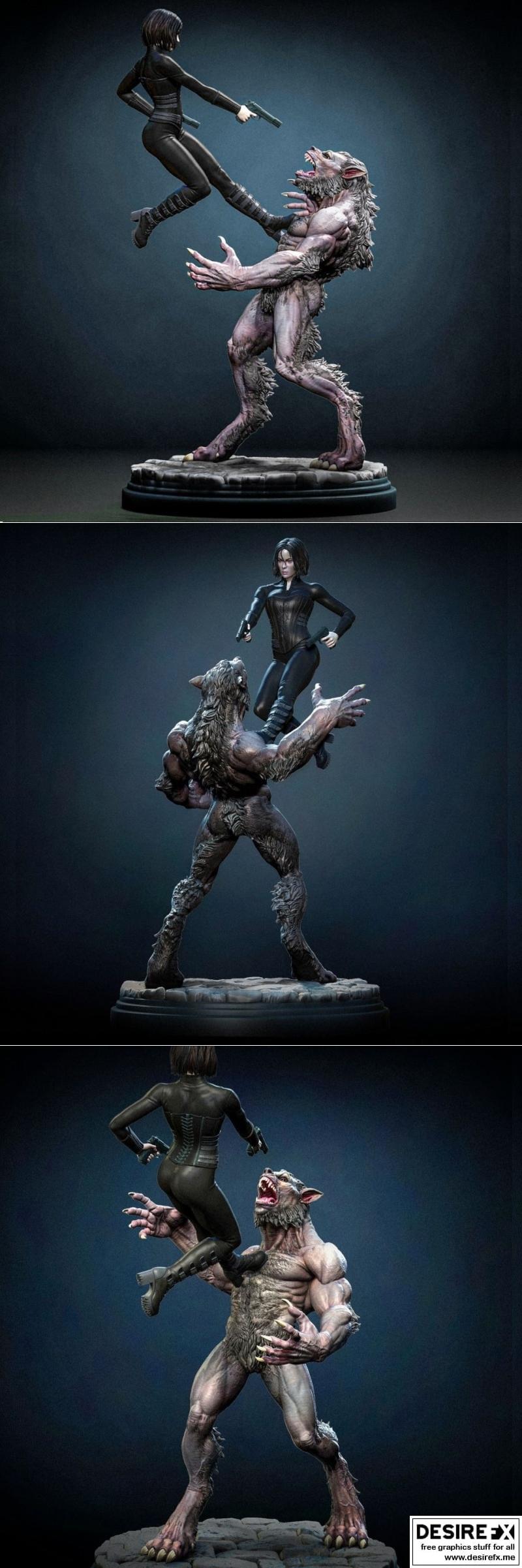 赛琳娜对战狼人：地下世界3D打印模型|Selene vs Werewolf Underworld – 3D Print Model STL