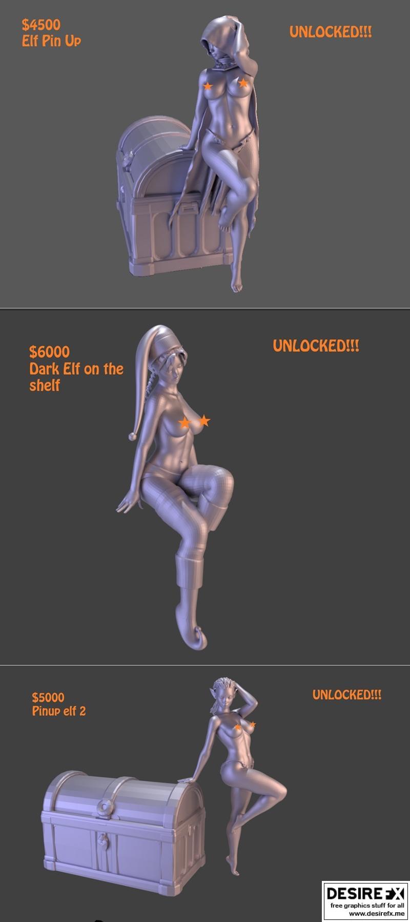 暗黑精灵主题3D打印模型|Dark Elf Pinups – 3D Print Model STL