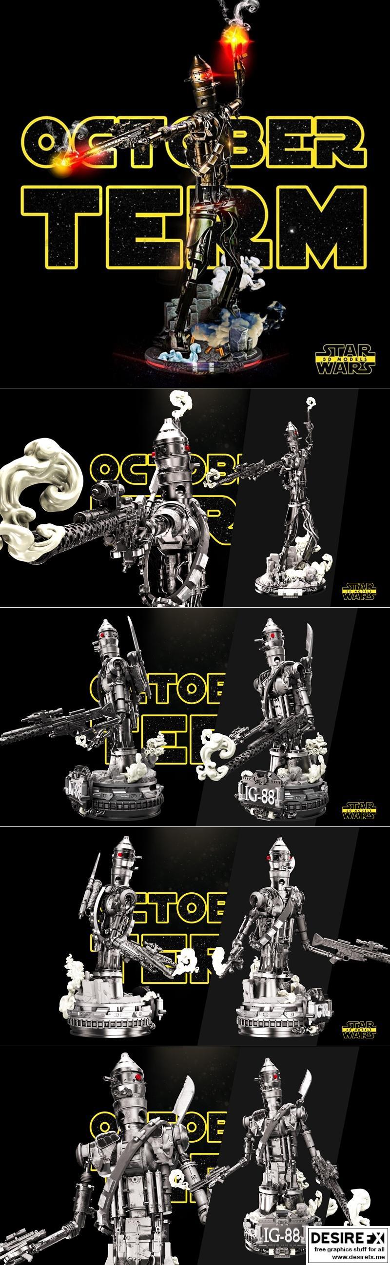 IG-88雕塑模型-星球大战-3D打印雕塑STL|IG-88 Sculpture and Bust – Star Wars – 3D Print Model STL