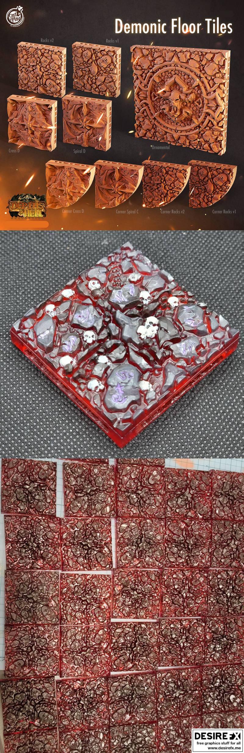 地狱深处——恶魔地板瓷砖 3D打印模型|Depths of Hell – Demonic Floor Tiles – 3D Print Model STL