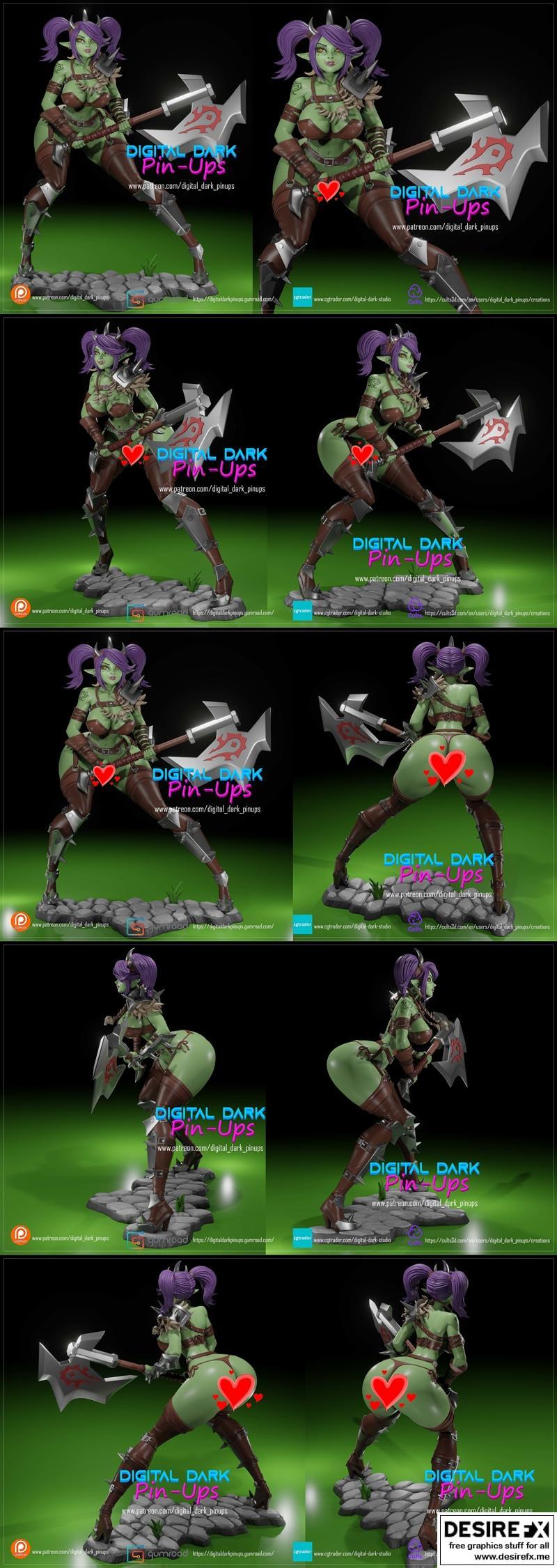 魔兽世界奥克女孩数字暗黑贴纸模型|Digital Dark Pin-Ups – Orc Girl World of Warcraft – 3D Print Model STL