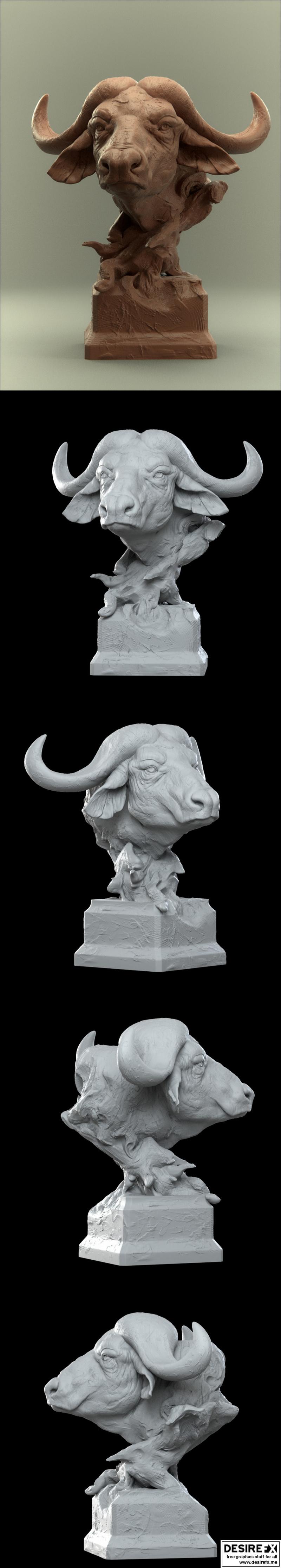 萨凡纳草原击退犀牛——3D打印模型|Savanna Bust Buffalo – 3D Print Model STL