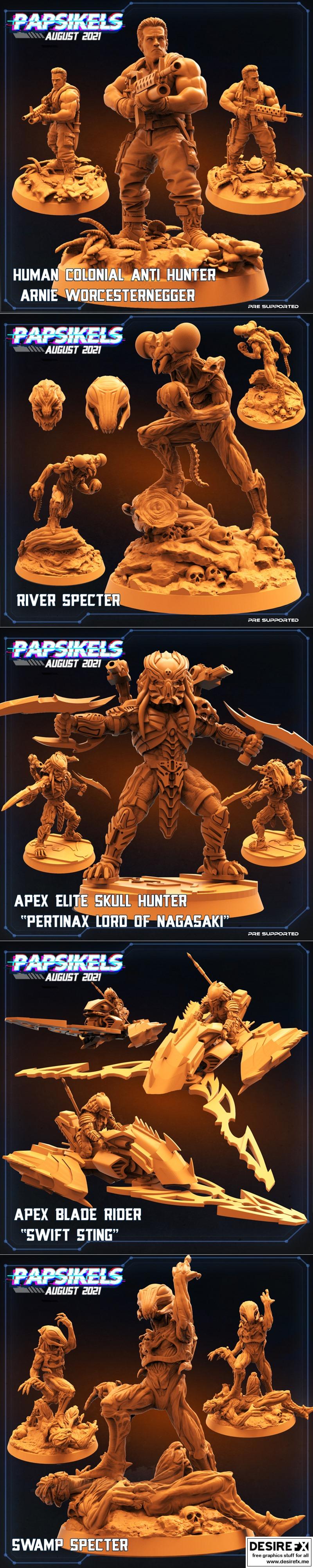 PapSikels迷你模型—— Skull Hunters Skull猎人 3D打印模型|PapSikels Miniatures – Skull Hunters August 2021 – 3D Print Model STL