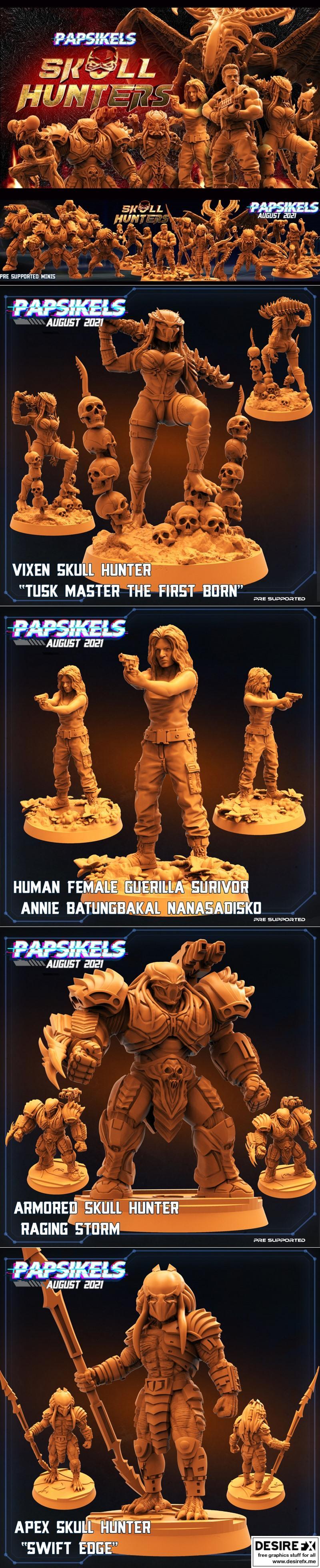 PapSikels迷你模型—— Skull Hunters Skull猎人 3D打印模型|PapSikels Miniatures – Skull Hunters August 2021 – 3D Print Model STL