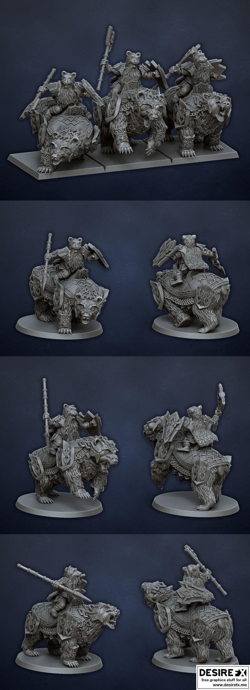 龙湖——矮人骑熊——3D打印模型|Dragons Lake – Dwarf Riders on Bear – 3D Print Model STL