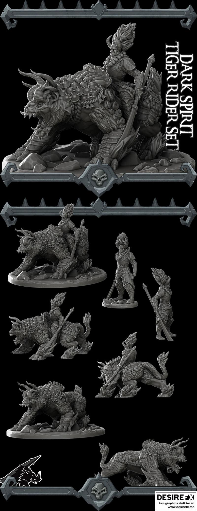 Rocket Pig Games《暗灵虎骑》3D打印模型|Rocket Pig Games – Dark Spirit Tiger Rider Set – 3D Print Model STL