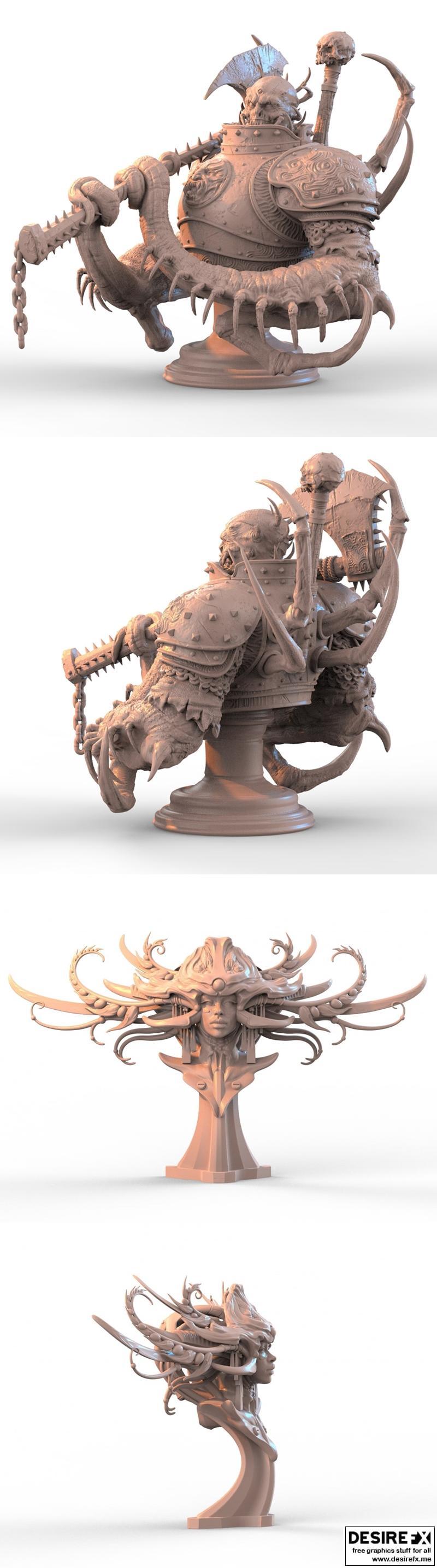 Konev雕塑与《无王之女王》3D打印模型|Alexei Konev – Skolopendr Bust and Queen Of Nothing – 3D Print Model STL