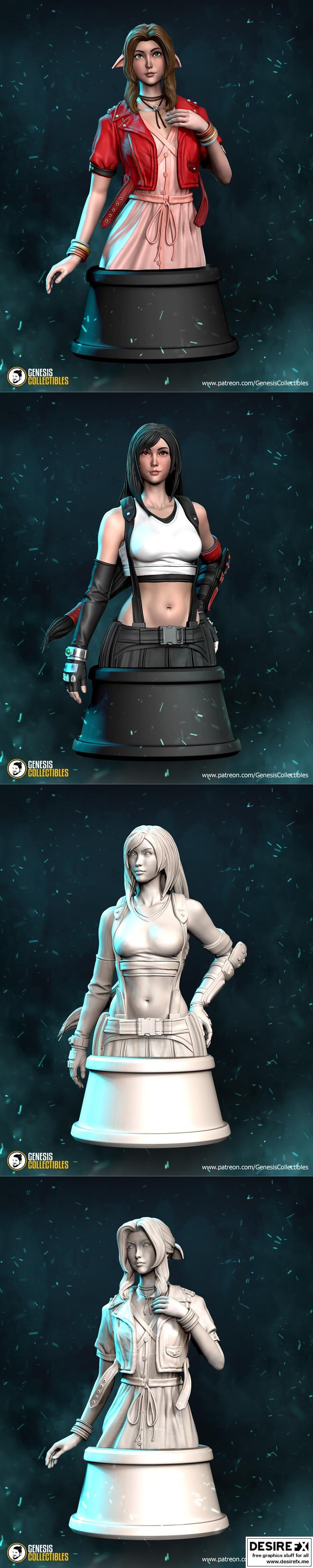 《最终幻想3D打印模型：蒂法与艾莉丝》|Tifa and Aerith Busts – 3D Print Model STL