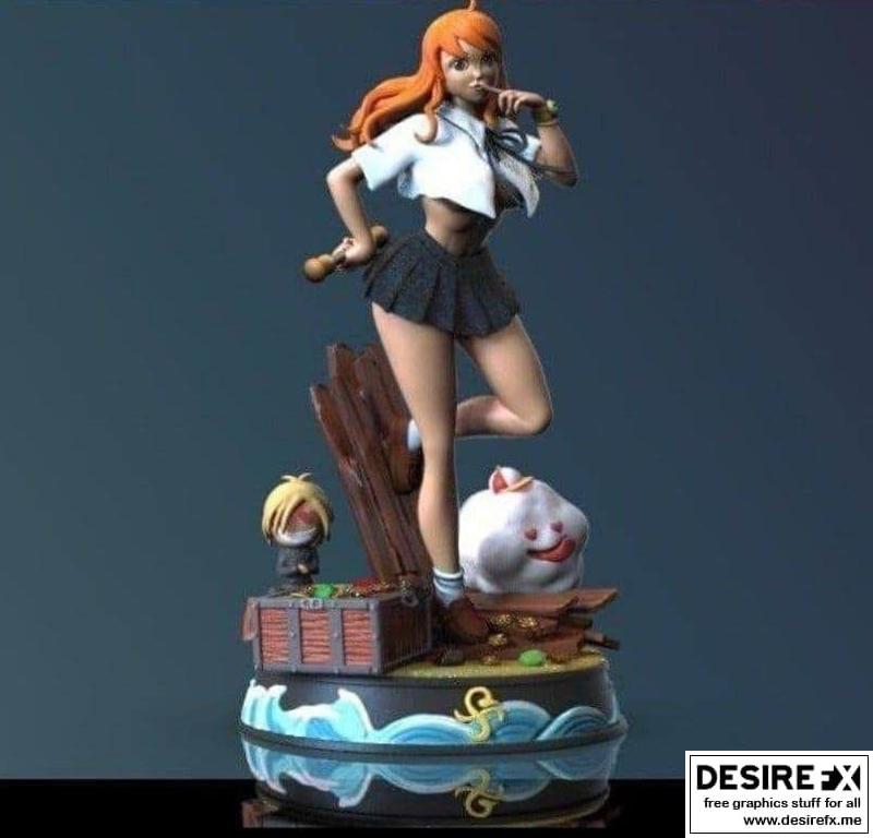 海贼王 Nami 与小萨奇 3D打印模型|Nami and mini Sanji one piece – 3D Print Model STL