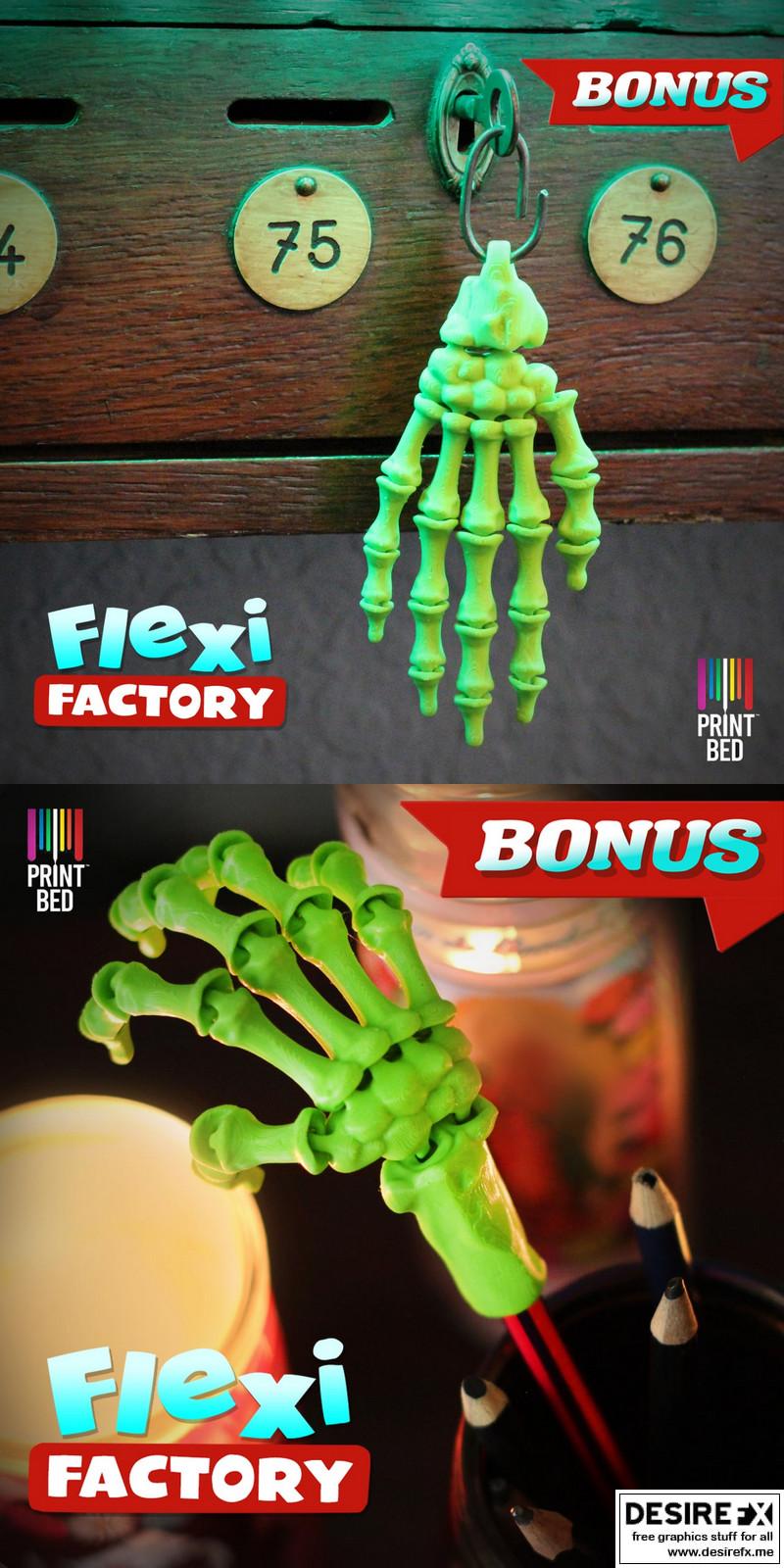 灵活工厂 柔骨手 3D打印模型|Flexi Factory Flexi Skeleton Hand – 3D Print Model STL