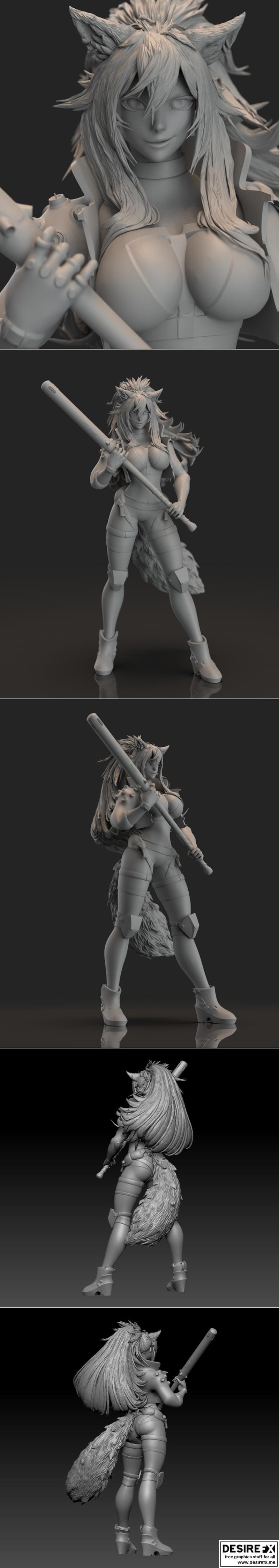 赛博朋克狼女——重塑与零件——3D打印模型|Cyberpunk Wolf Girl – Remesh and Parts – 3D Print Model STL
