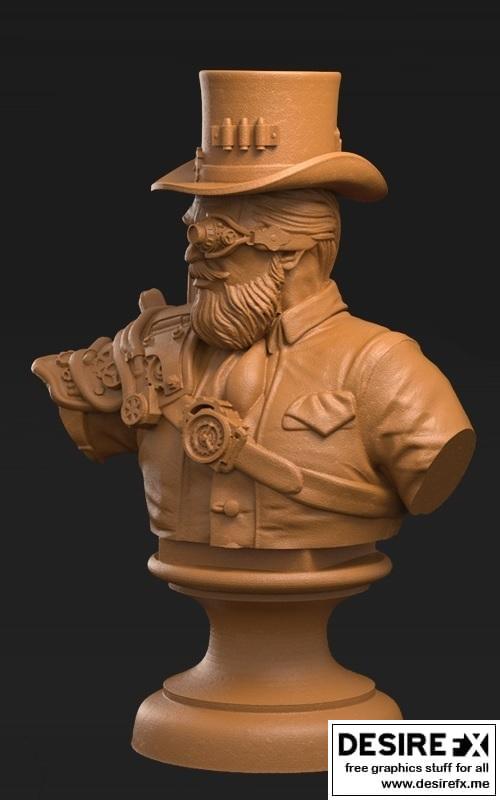 蒸汽朋克绅士塑像 3D打印模型|Steampunk Gentleman Bust – 3D Print Model STL