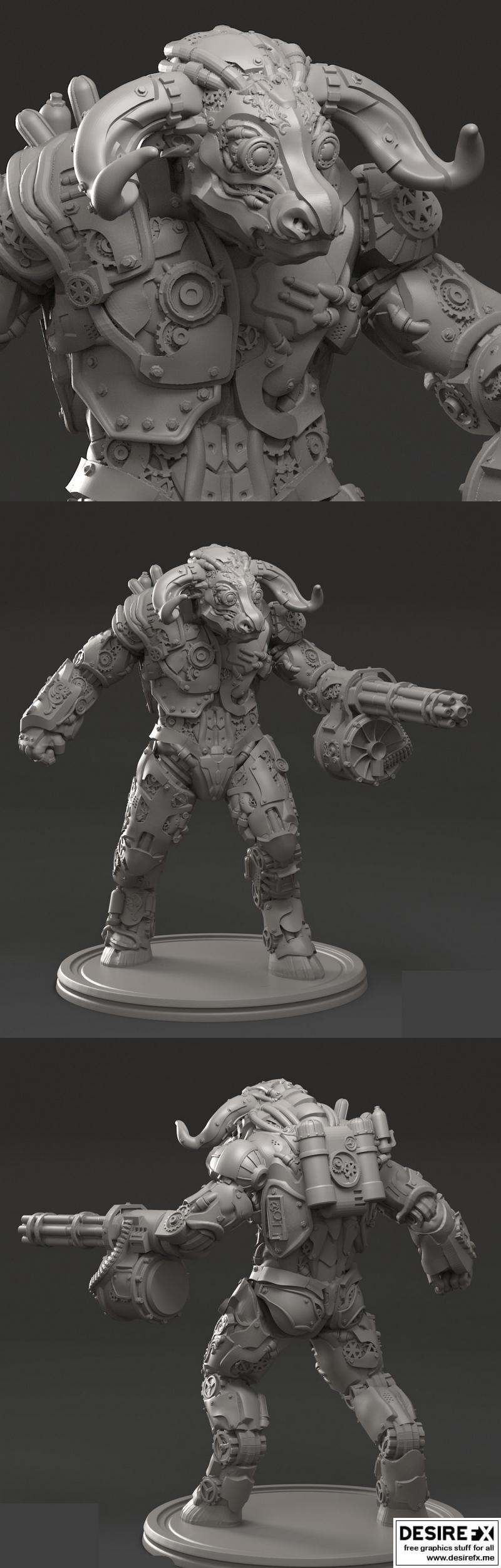 蒸汽朋克迷你巨人枪手——3D打印模型|Steampunk Minotaur Gunner – 3D Print Model STL