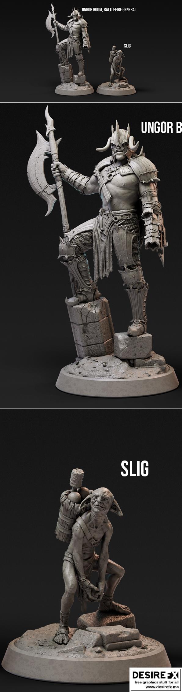 Loot Studios《Boom Battlefire将军》与斯利克迷你模型 3D打印版|Loot Studios Miniatures – Ungor Boom Battlefire General and Slig – 3D Print Model STL