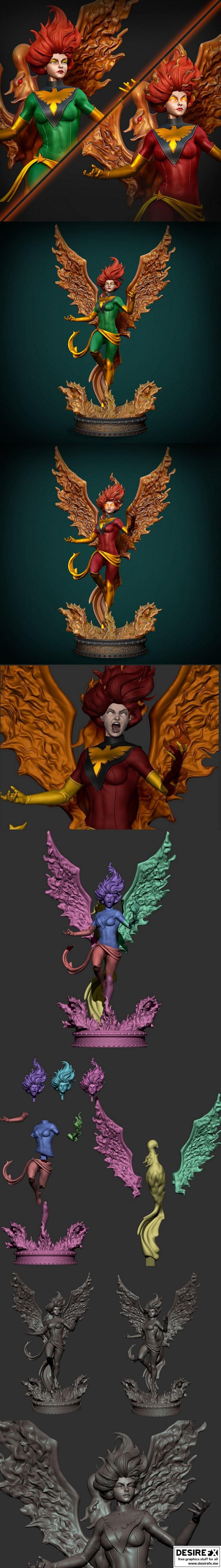 Jean与暗火凤凰——3D打印模型|Jean and Dark Phoenix – 3D Print Model