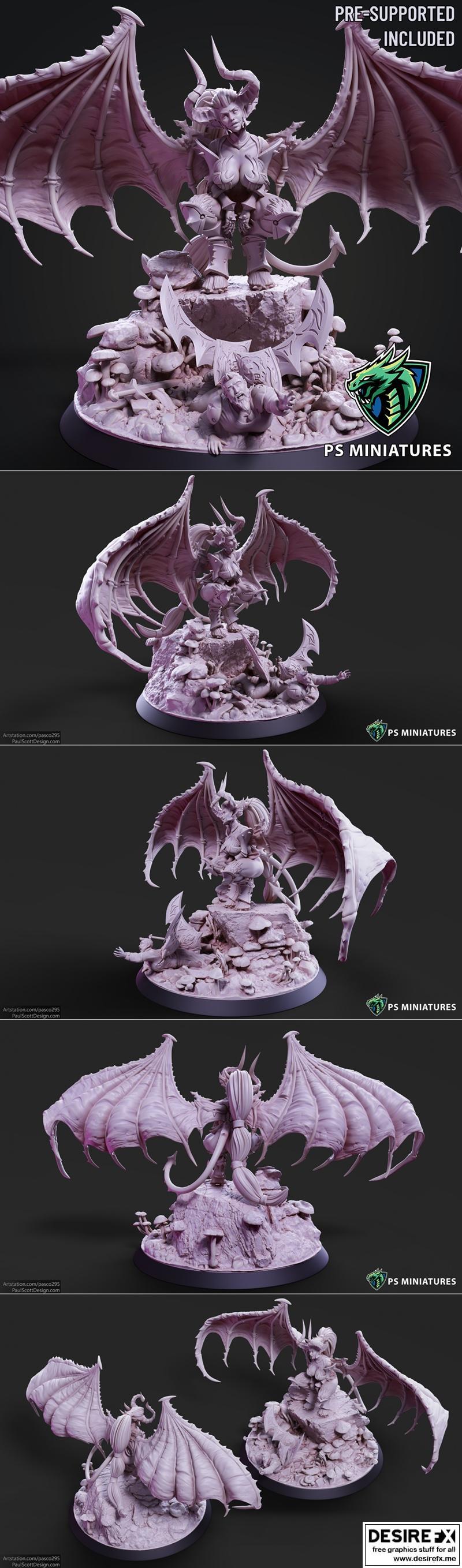 3D打印恶魔女武神模型 - 带Pinup风格变体|Drow Greater Demonic Valkyrie – Includes Pinup Variant – 3D Print Model STL