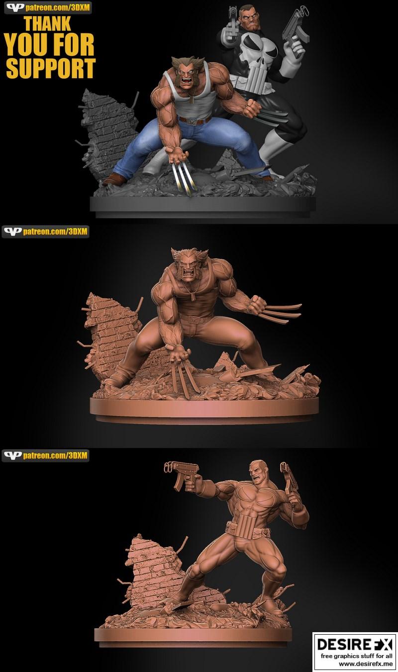 迪奥拉姆3D打印模型： Wolverine与Punisher|Wolverine and Punisher Diorama – 3D Print Model STL