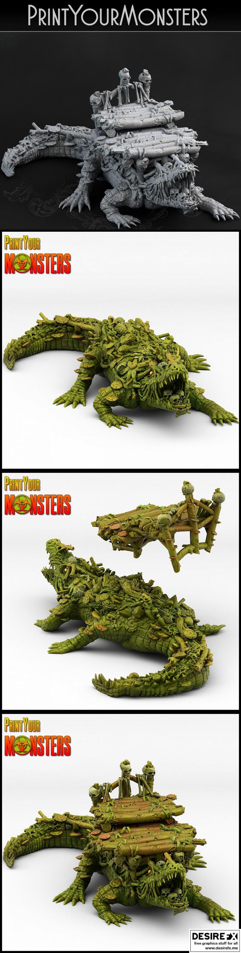 3D打印模型：沼泽鳄鱼|Print Your Monsters – Swamp Crocodile – 3D Print Model