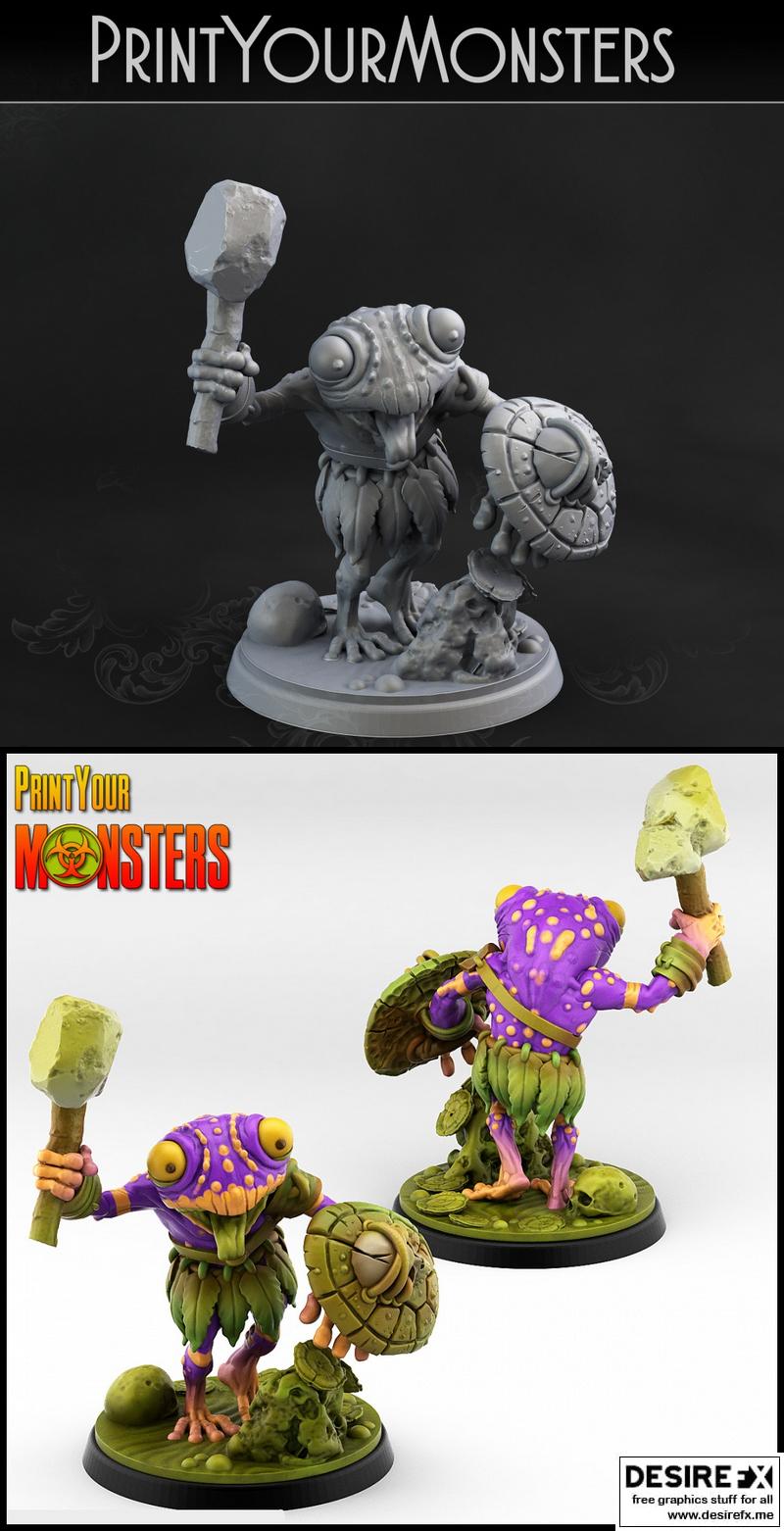 3D打印怪物模型：石斧青蛙|Print Your Monsters – Frog with Stone Axe – 3D Print Model