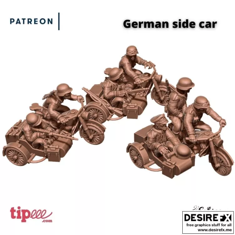 Eskice迷你德国摩托车与侧车3D打印模型|Eskice Miniature – German Motorbike and Side Car – 3D Print Model STL