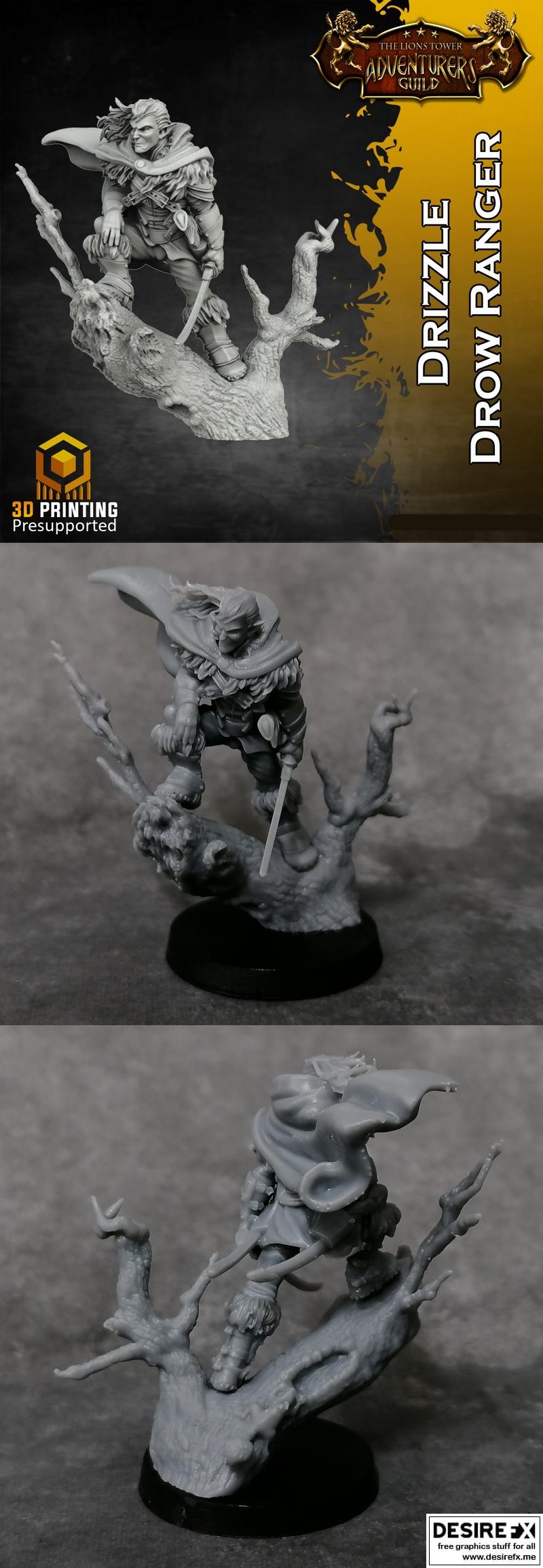 达拉崩克勇士——雨滴暗影游侠 3D打印模型|Heroes of the Dale – Drizzle the Drow Ranger – 3D Print Model