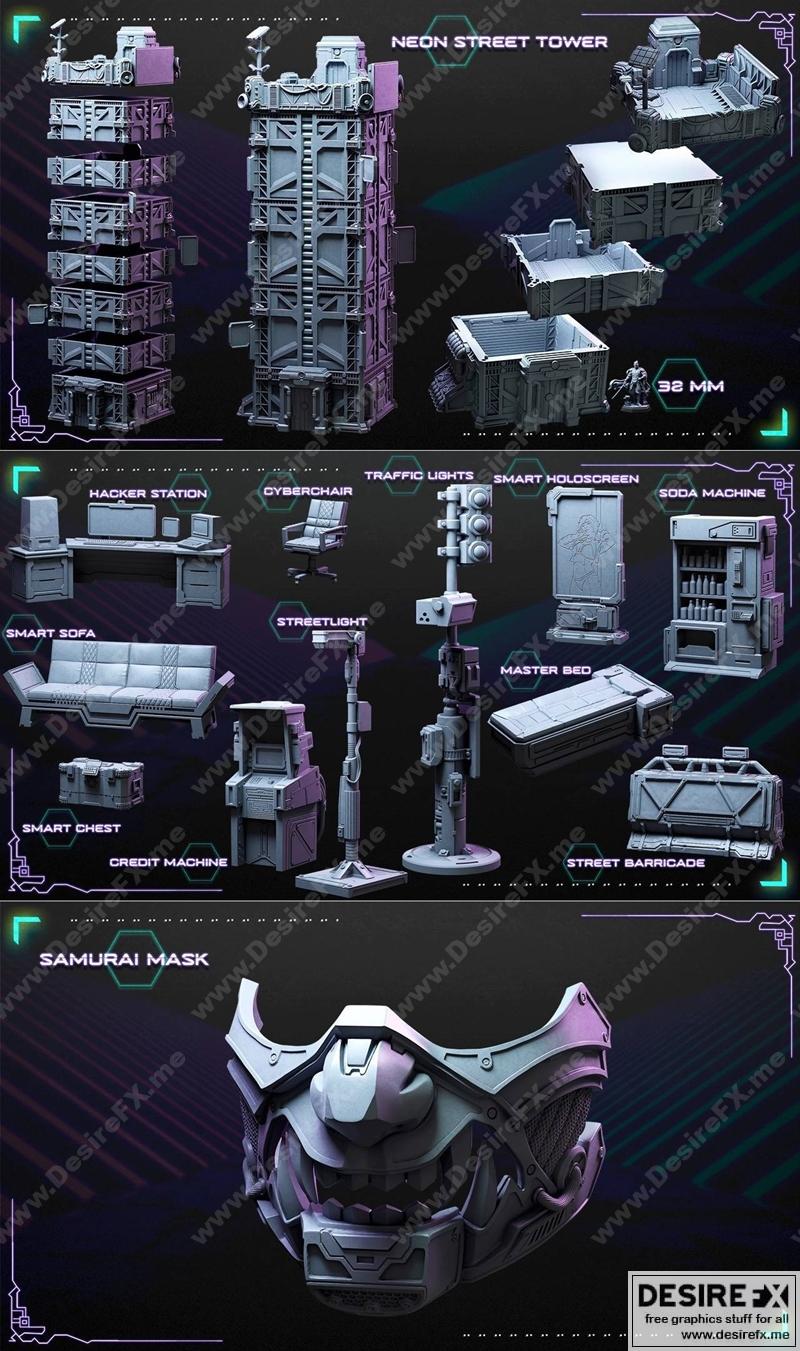 洛特工作室科幻迷你模型——霓虹街道3K 3D打印模型|Loot Studios Sci-fi Miniatures – Neon Street 3K April 2022 – 3D Print Model STL